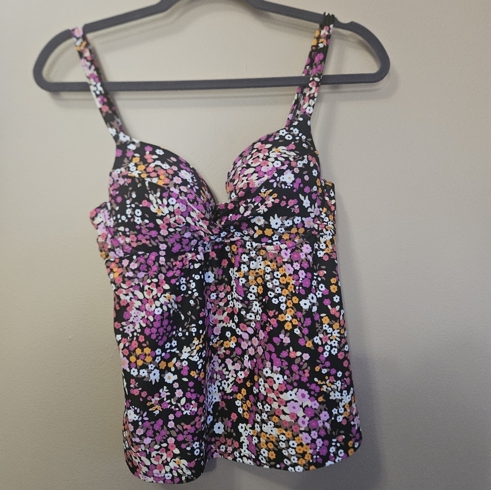 Maidenform Floral Swim Top - Black, Pink, Orange, White